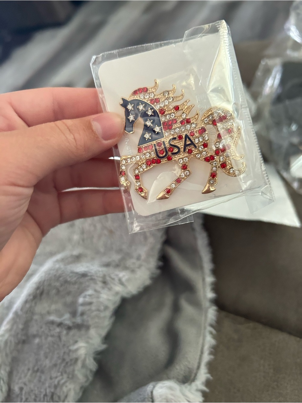4/$50 Patriotic USA Horse Pin - Red, White & Blue Kids Accessory